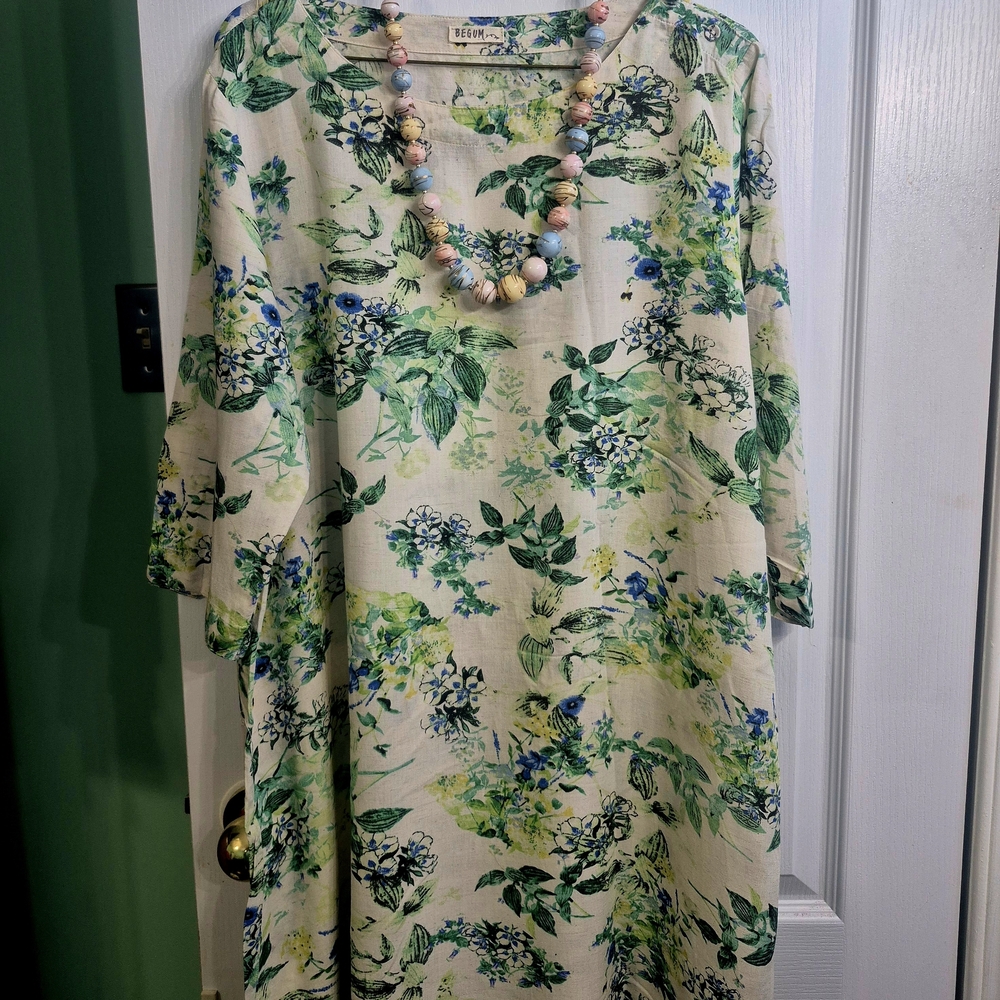 Floral Print Maxi Dress with Green and Blue Accents